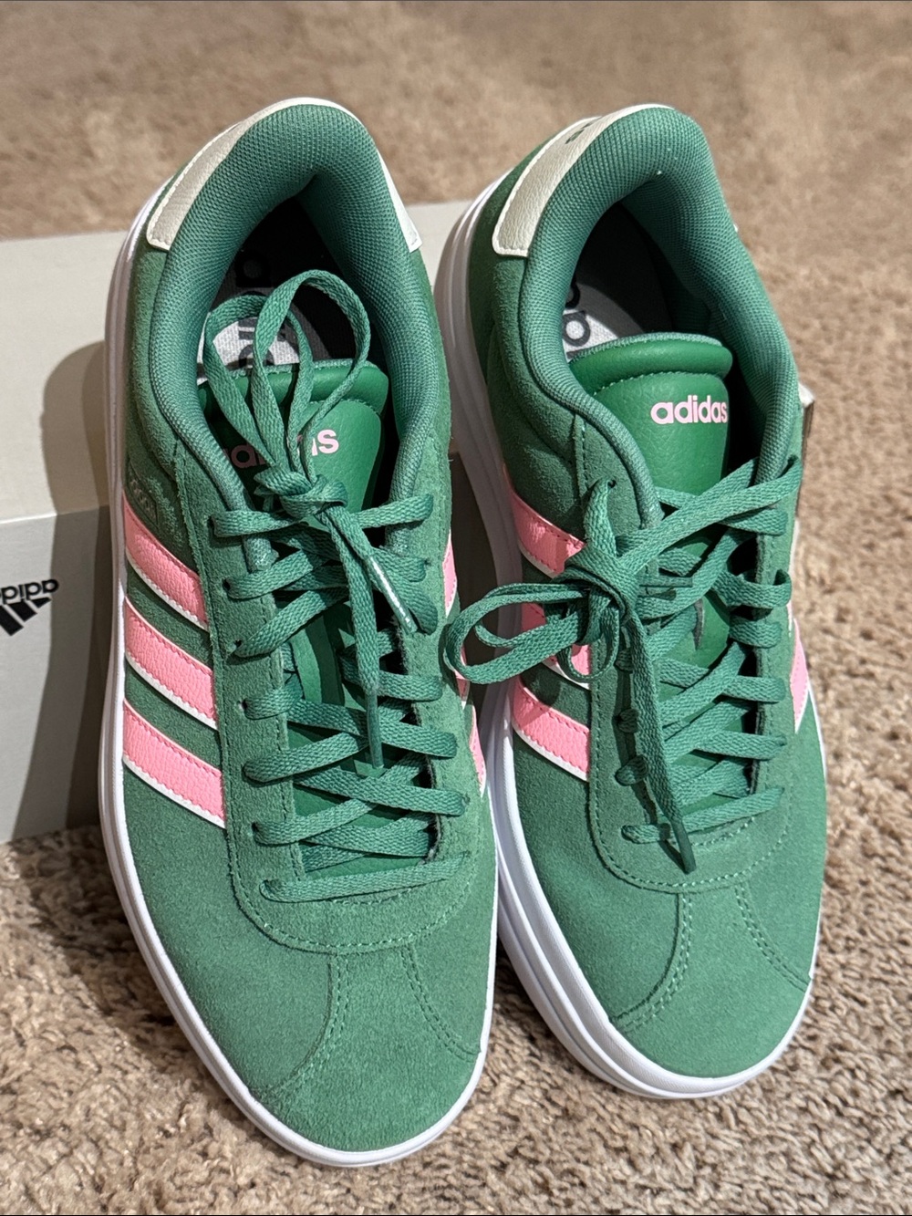 adidas Women's Green Suede Sneakers with Pink Stripes - Picture 3 of 7
